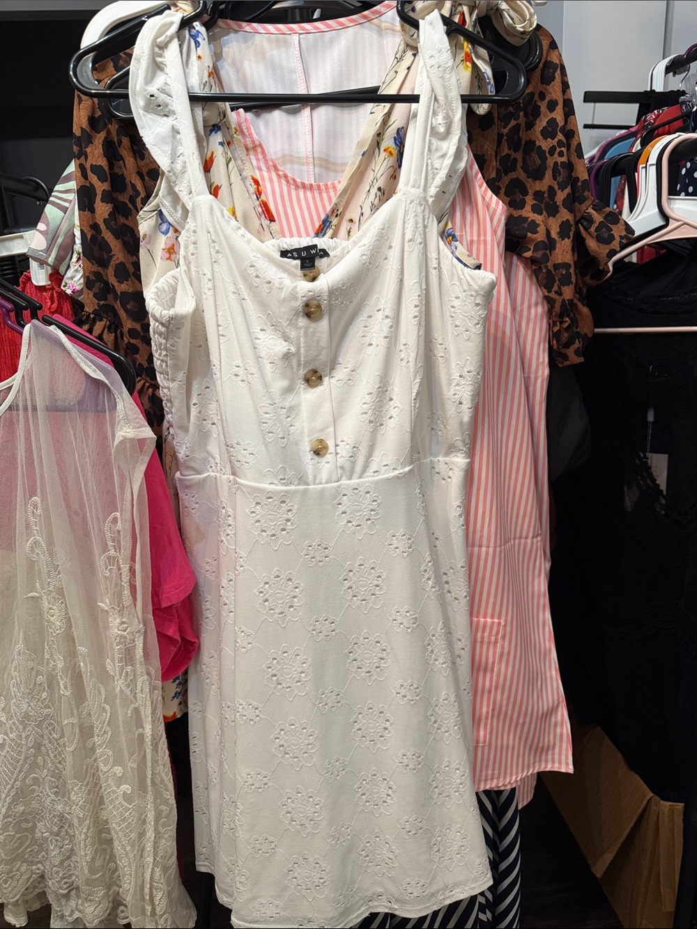 White Eyelet Button-Front Mini Dress